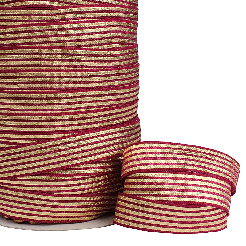 FLORA Ribbons wholesale gold foil stripe gold foil fold over elastic