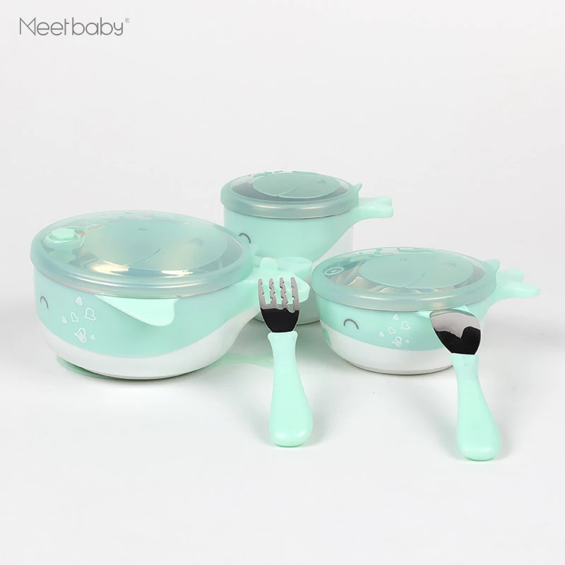 

6 Pcs/Set Whale Cutlery Set Portable 304 Stainless Steel Dinnerware Set Food Tableware Kids Cute Cartoon Baby Dishes