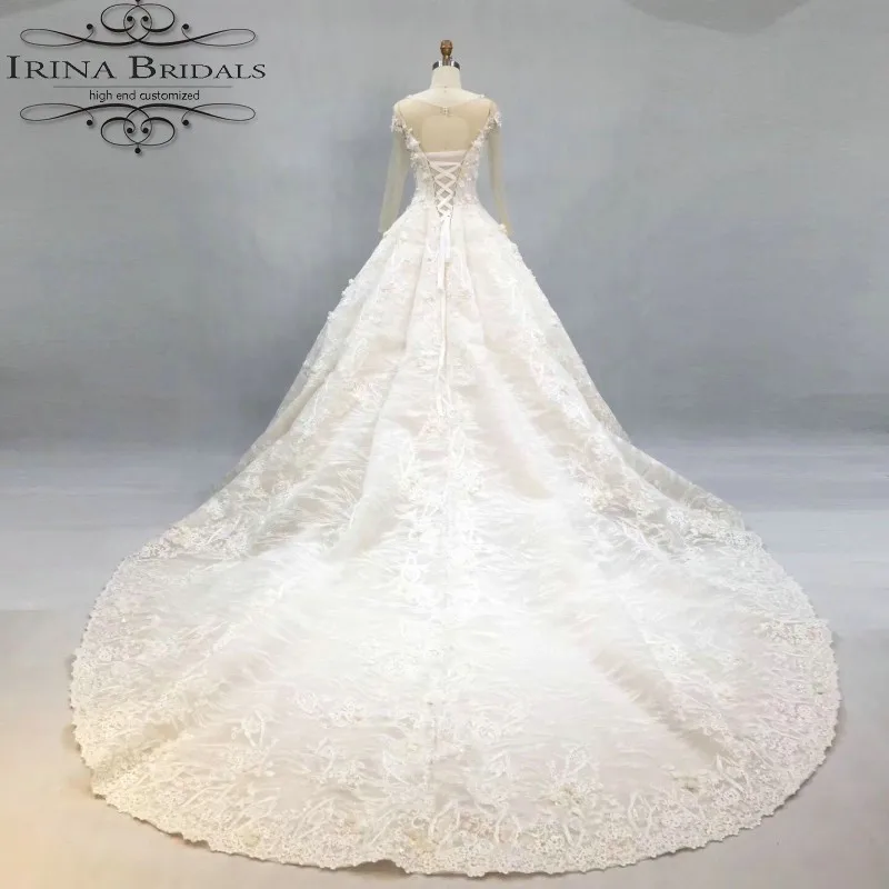 Abito da sposa кружевная Апликация с длинными рукавами и принтом жемчуга Бисероплетение роскошное свадебное платье