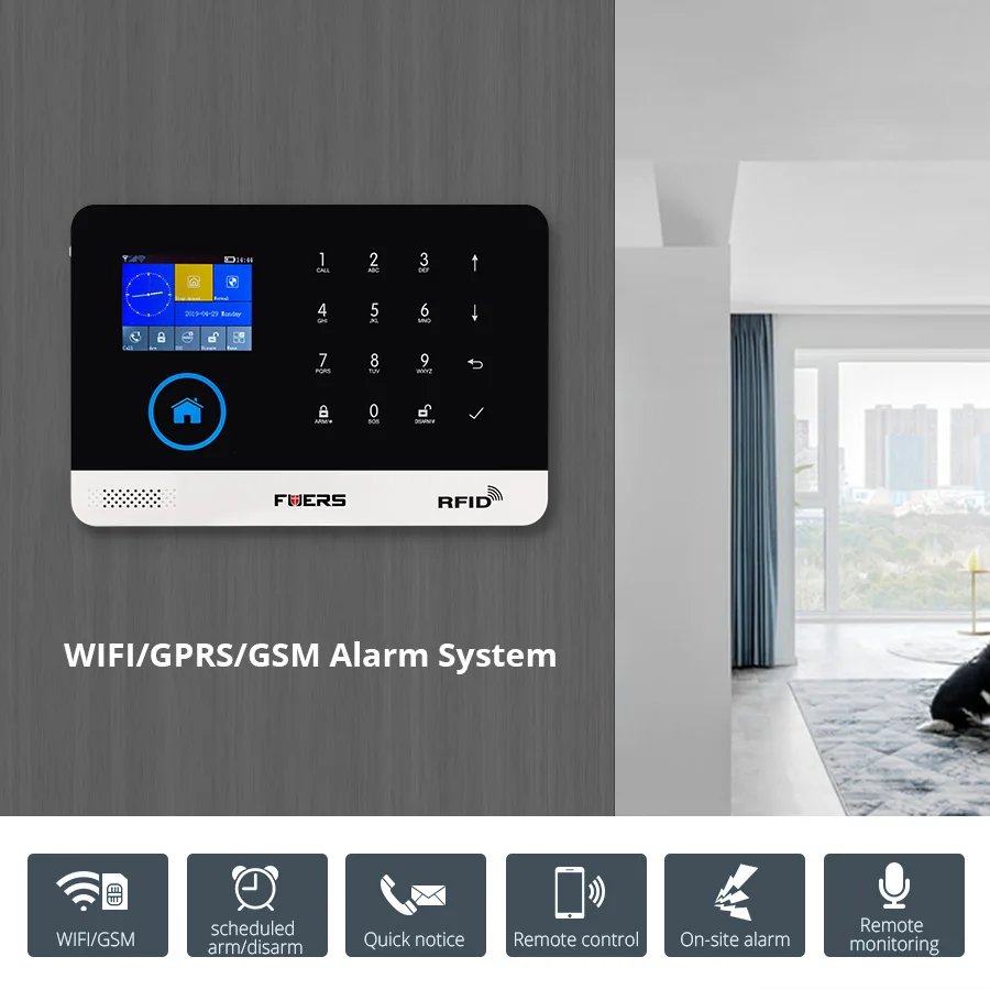 FUERS Upgrade PG103 WIFI GPRS GSM Home Security Alarm System APP Control Flash Siren Smoke Sensor PIR Motion Detector RFID Set