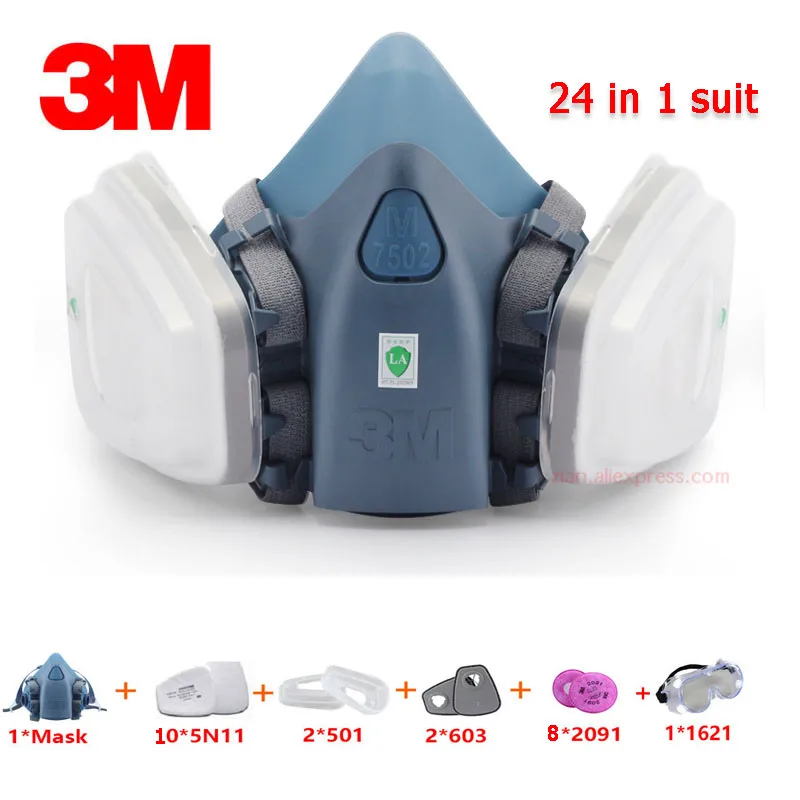 3M 7502 противогаз промышленный фильтр частиц пыленепроницаемый респиратор 24 шт. набор с PC очками защитная маска для лица