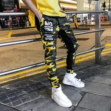18SS новые модные мужские камуфляжные брюки в стиле хип-хоп Лоскутные камуфляжные военные брюки карго мужские шикарные повседневные брюки с карманами