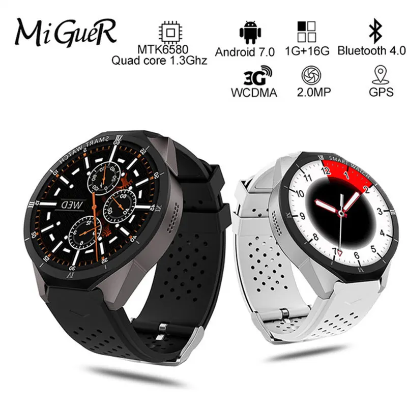 KW88 Pro Bluetooth Smart Watch Android 7.0 Quad Core 1.3Ghz MTK6580 1GB + 16GB 1.39''inch UHD AMOLED Pedometer Heart Rating