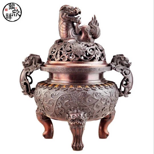 

B0601 416Copper copper incense burner incense stove daming xuande lion incense burner buddha with supplies sandalwood statue