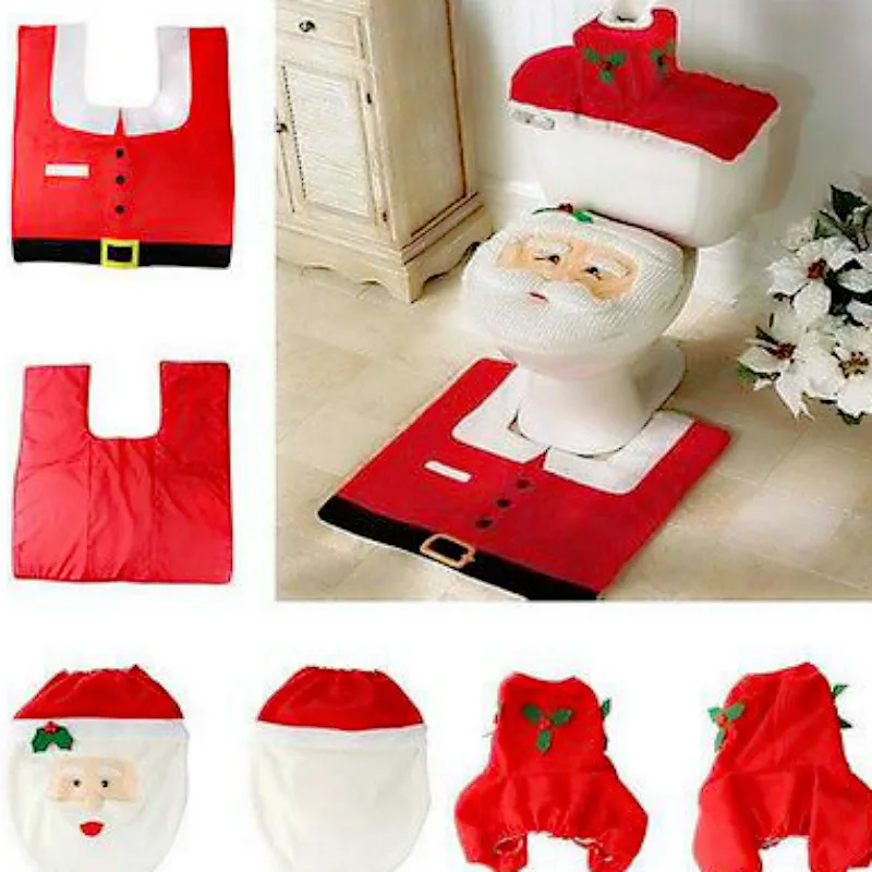

Christmas Decoration Santa Claus Navidad BATHROOM KIT Toilet Seat TANK Cover Supplies Indoor Ornaments Home Decor New Year