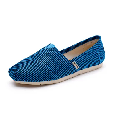 Женская парусиновая обувь однотонные женские мокасины без шнуровки лоферы в полоску синий дизайн унисекс прогулочная обувь Chaussure Femme twm0138 - Цвет: Синий