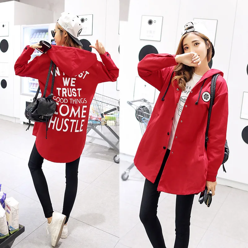 

Harujuku Japanese Streetwear Red Long Elegant Longsleeve Jacket and Coats Windproof Women Windbreaker Chic for Girls 2019 Spring