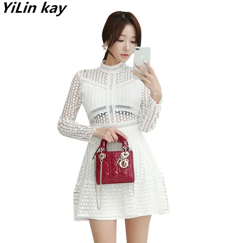 

High Quality New Fashion 2019 Designer Runway Vintage Lace Dress Women's lace Patchwork Fashionable dress Vestidos