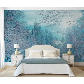 

Hotel Home Decor Wall Papers 3D Snow Tree Nature Photo Wall Paper Murals Living Room Bedroom Self Adhesive Vinyl /Silk Wallpaper