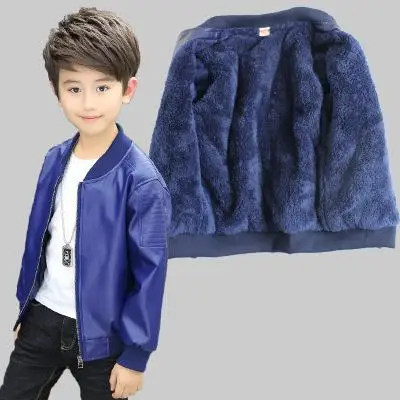 Детская одежда; кожаная куртка для маленьких мальчиков; детская осенне-зимняя модная плотная куртка с круглым вырезом для мальчиков; пальто; одежда для детей; 3jk132 - Цвет: Thicken