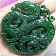 Старинная китайская ручная работа зеленый нефрит резная подвеска с драконом AAAAAA