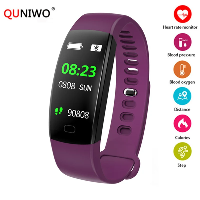 QUNIWO умный Браслет пульсометр браслет фитнес для Android iOS PK xio mi Band 2 Fitbits умные