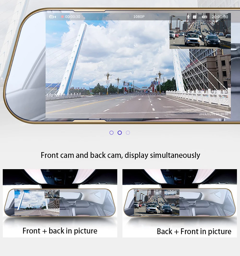 Dash cam4." 1080 P Автомобильное зеркало заднего вида, Автомобильный видеорегистратор, зеркало Full HD, двойная камера, автомобильная видеокамера, двойное зеркало, видеорегистратор