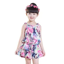 Набор одежды для маленькой девочки Летний костюм без рукавов для девочки Костюм принцессы года Топы на бретельках с принтом+ шорты Одежда для девочек 2 до 7 лет