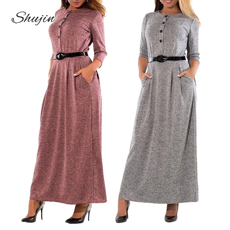 

SHUJIN 2018 Autumn Winter Dress Charming Long Sleeve Maxi Dress Women Office Work Dress Plus Size Women Clothing 5XL 6XL Robe