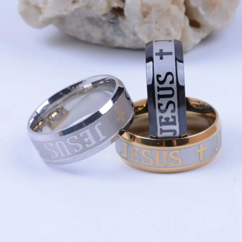 Stainless Steel Jesus Cross Ring Letter Bible Prayer Finger Rings For Men 8mm Amulet Jewelry stainless steel ring,finger ring