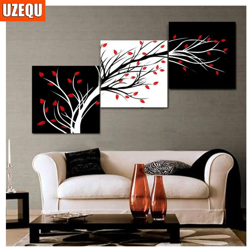 

UzeQu Triptych 5D DIY Diamond Painting Cross Stitch Happy Tree Abstract Diamond Embroidery Full Round Diamond Mosaic Rhinestones