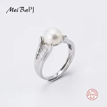 [MeiBaPJ] дизайнерское кольцо из циркония, натуральный пресноводный жемчуг, ювелирные изделия из стерлингового серебра 925 пробы, регулируемое кольцо для женщин