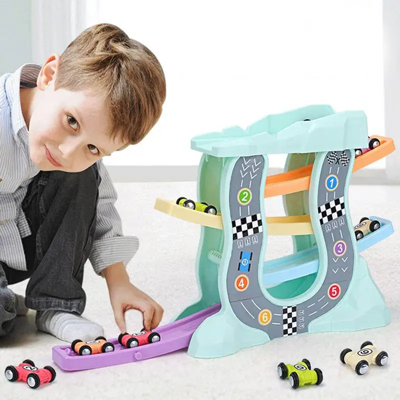 

Baby Kids Educational Toys Plastic Ladder Gliding Car Wooden slot Track Car Toys Educational Model to Slide toy for Children Boy