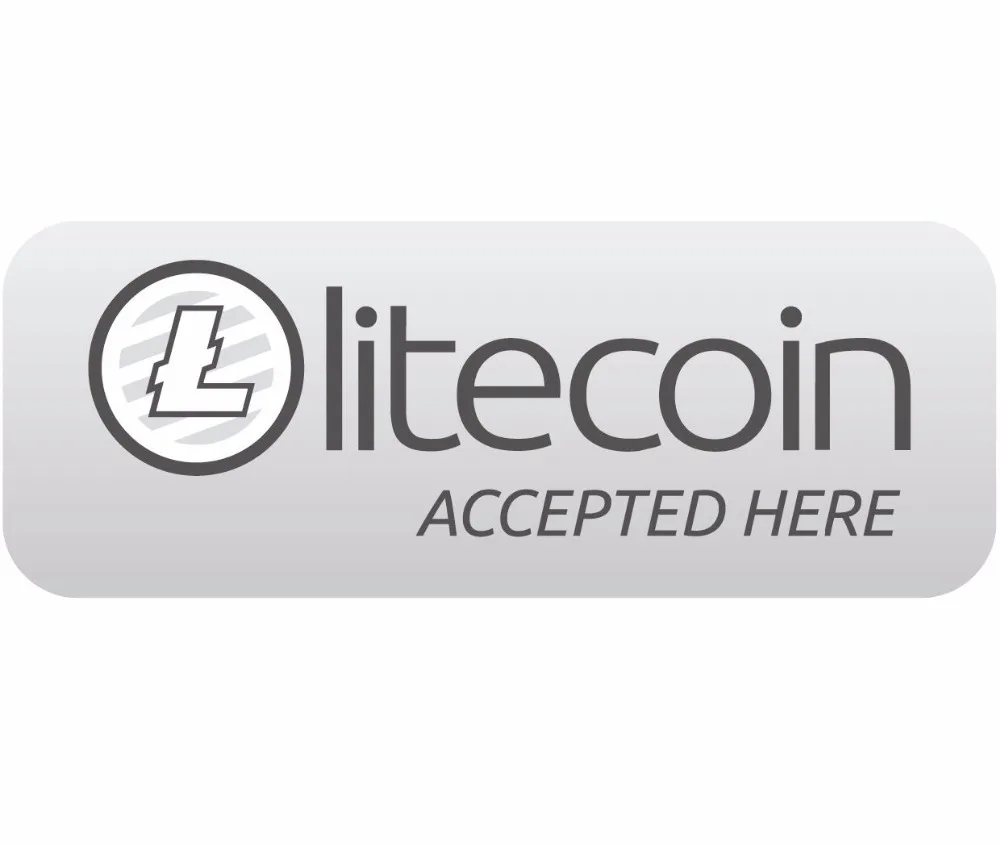 800 шт./лот 14,5x5,5 см litecoin принято здесь самоклеящиеся серебро ПЭТ этикетки наклейка водонепроницаемый, позиция No. FS23