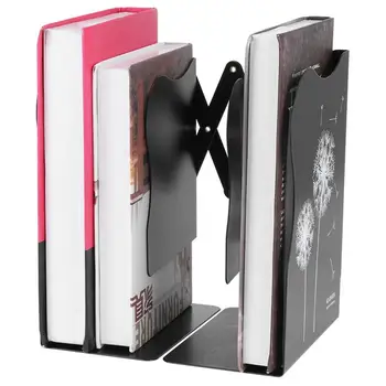 

Black Stainless Steel Adjustable File Magazine Holder Extensible Books Organizer Metal Bookends