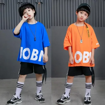 

Kid Loose Cotton Ballroom Jazz Hip Hop Dance Competition Costume T Shirt Tops Pants Girl Boys Clothing Outfits Dancing Wear