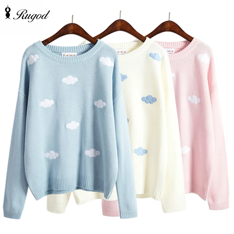 Goede Kawaii Patch Gebreide Trui Vrouwen 2016 Winter Herfst Leuke Wolken Vrouwen Truien En Pullovers Vrouwelijke Tricot Jumper Pull Femme