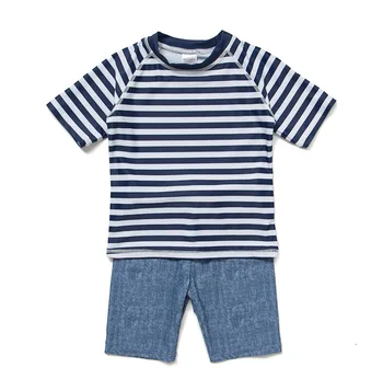 

Boys UPF 50+ Sun Protection Rashguards with Zipper Stripe Two Pieces with Sun Cap