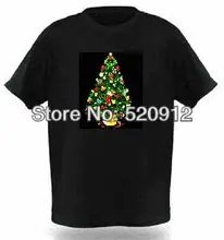 Partido Del Regalo de navidad Con música Activado el Sonido Intermitente Arriba y Abajo de Luz LED EL T-Shirt