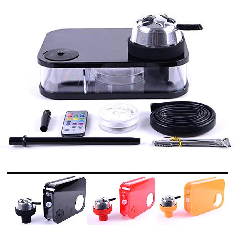 

Modern Acrylic Hookah Shisha Black Narguile Nargile Smoking Water Pipe With LED Light factory wholesale Drop Shipping