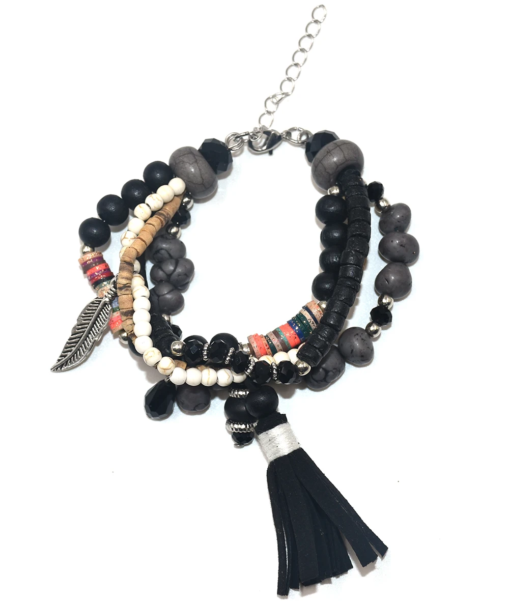 Bohemia jewelry friendship bracelets tassel charm bracelets black beads bangle bracelets Beads Bracelets