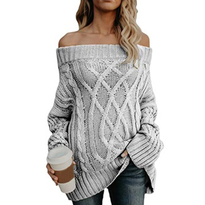 

Off Shoulder Sweaters Women Casual Solid Pullovers 2019 Ladies Knitted Loose Streetwear Outwears Winter Sweater Female WZM1486