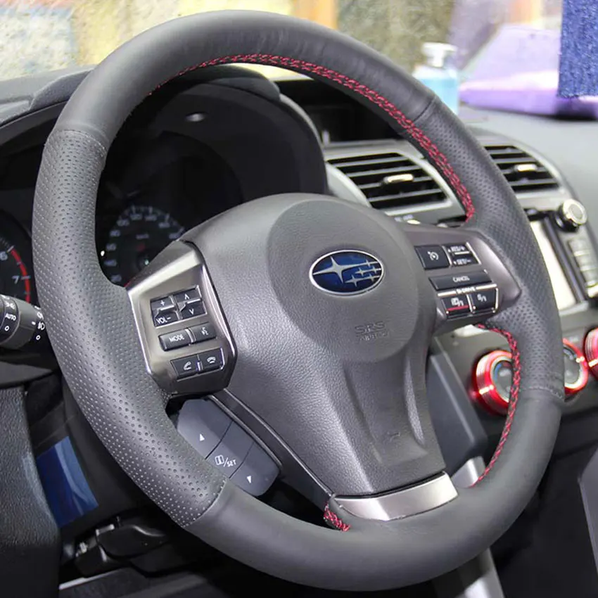 PONSNY Рулевое управление автомобиля/Шестерня/ручной тормоз натуральная кожа чехлы Чехол для Subaru XV Forester 2013 сшитый вручную чехол - Название цвета: Wheel cover Red
