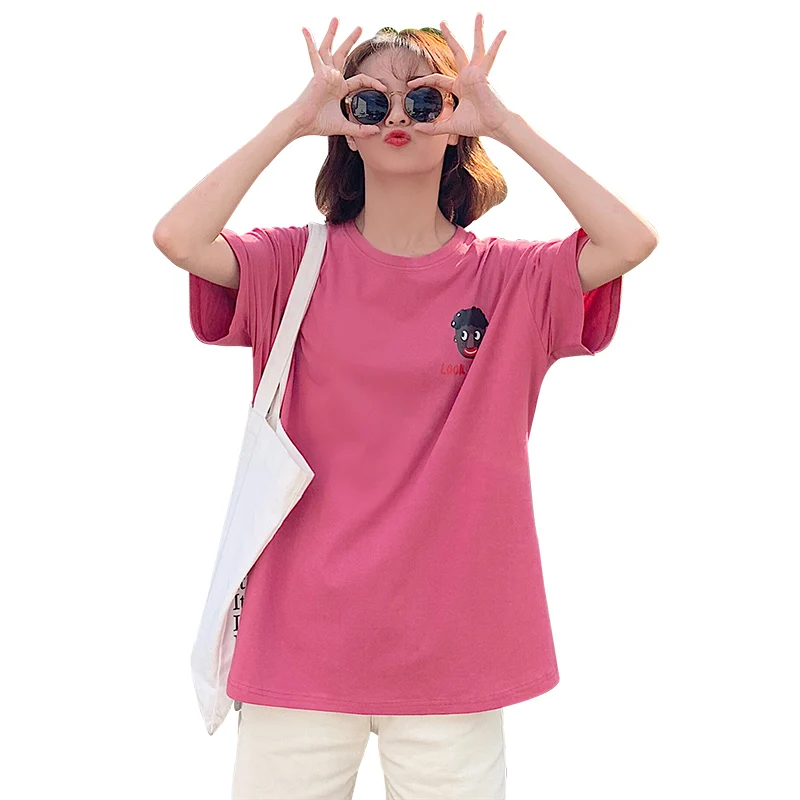 

Pure cotton oversize shirt short sleeve T-shirt Korean style female student summer loose T-shirt female casual jacket