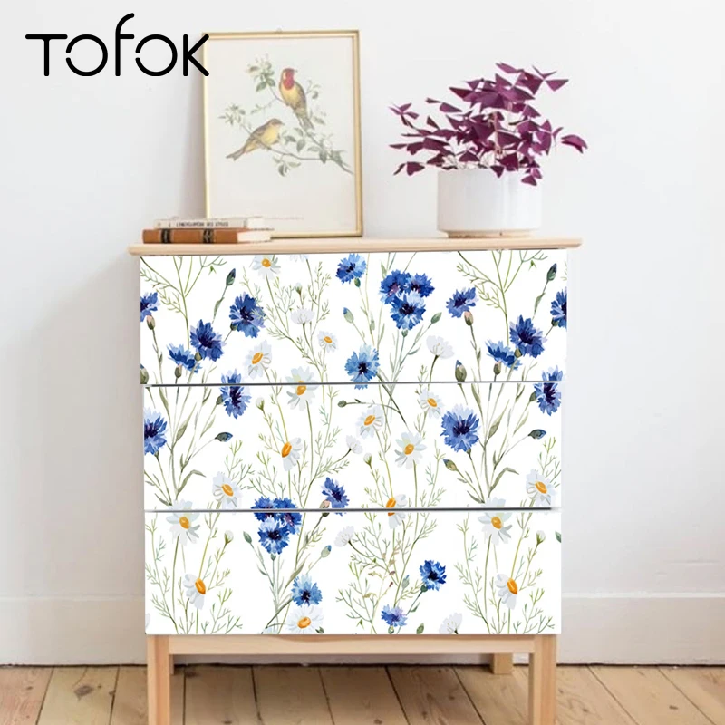 

Tofok Fresh Camomile Cabinet Stickers Flowers Self-adhesive Drawer Wardrobe Decoration DIY Sticker Home Furniture Wallpaper