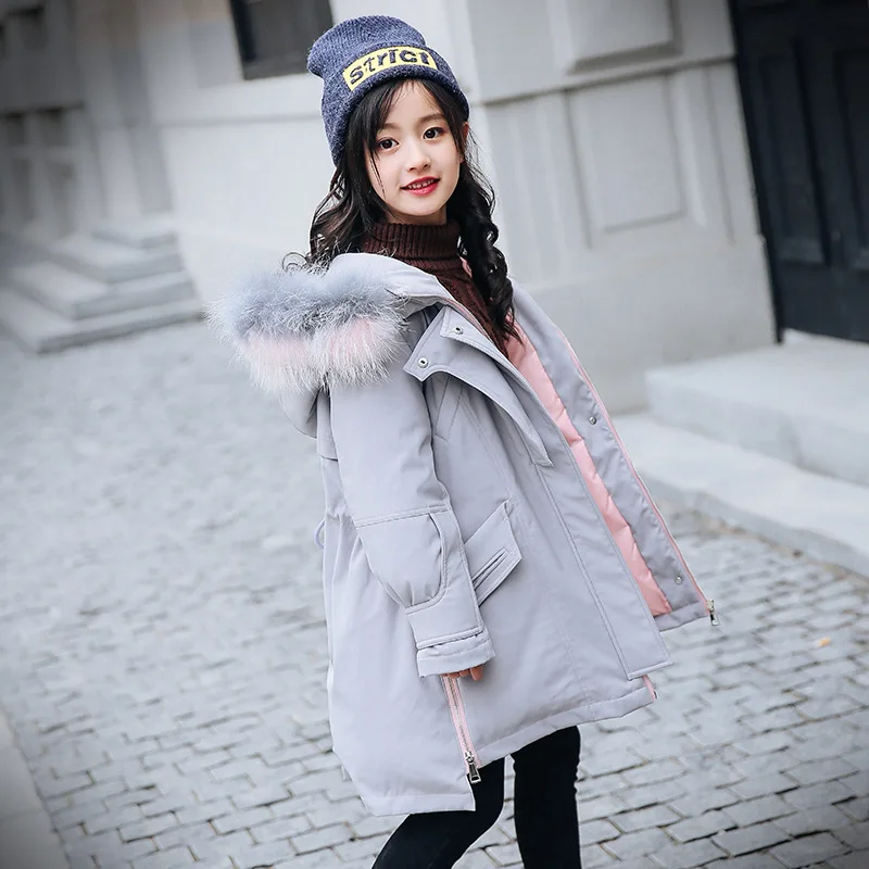 

Girl Winter Coat Parka Long Down Puffer Hooded Fur Collar Children Winter Jacket Kids Thick Warm Clothes Teenage Girls Clothing