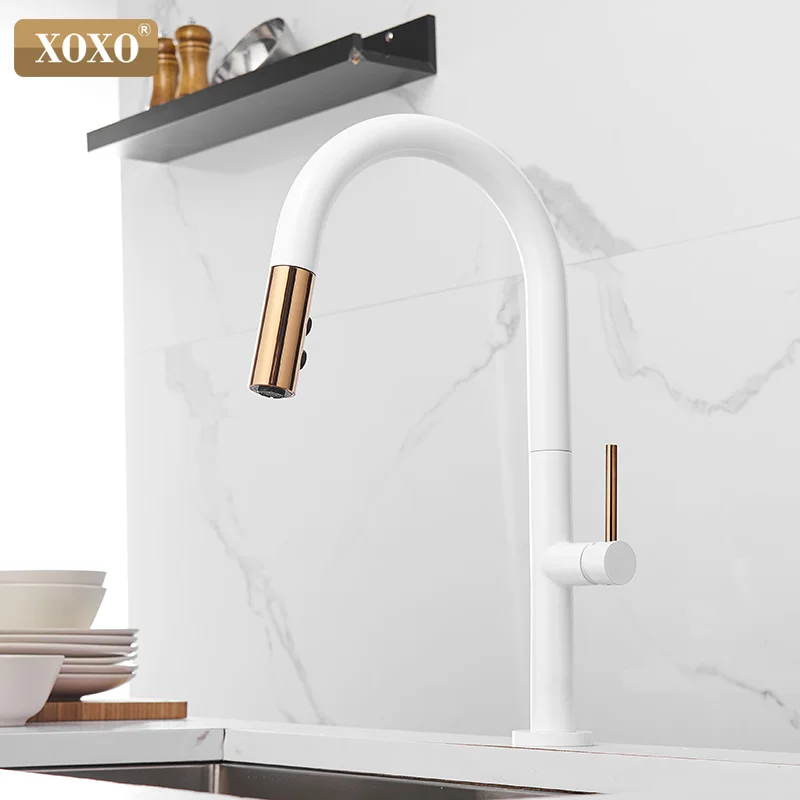  XOXO Kitchen faucet Pull Out Cold and Hot mixer tap Black White water Single Holder faucet kitchen  - 4000086124407