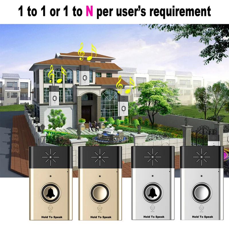 Intelligent Wireless Doorbell Voice Intercom 300M Distance Door Bell Outdoor Transmitter + Indoor Receiver Door Ring Intelligent Wireless Doorbell Voice Intercom 300M Distance Door Bell Outdoor Transmitter + Indoor Receiver Door Ring