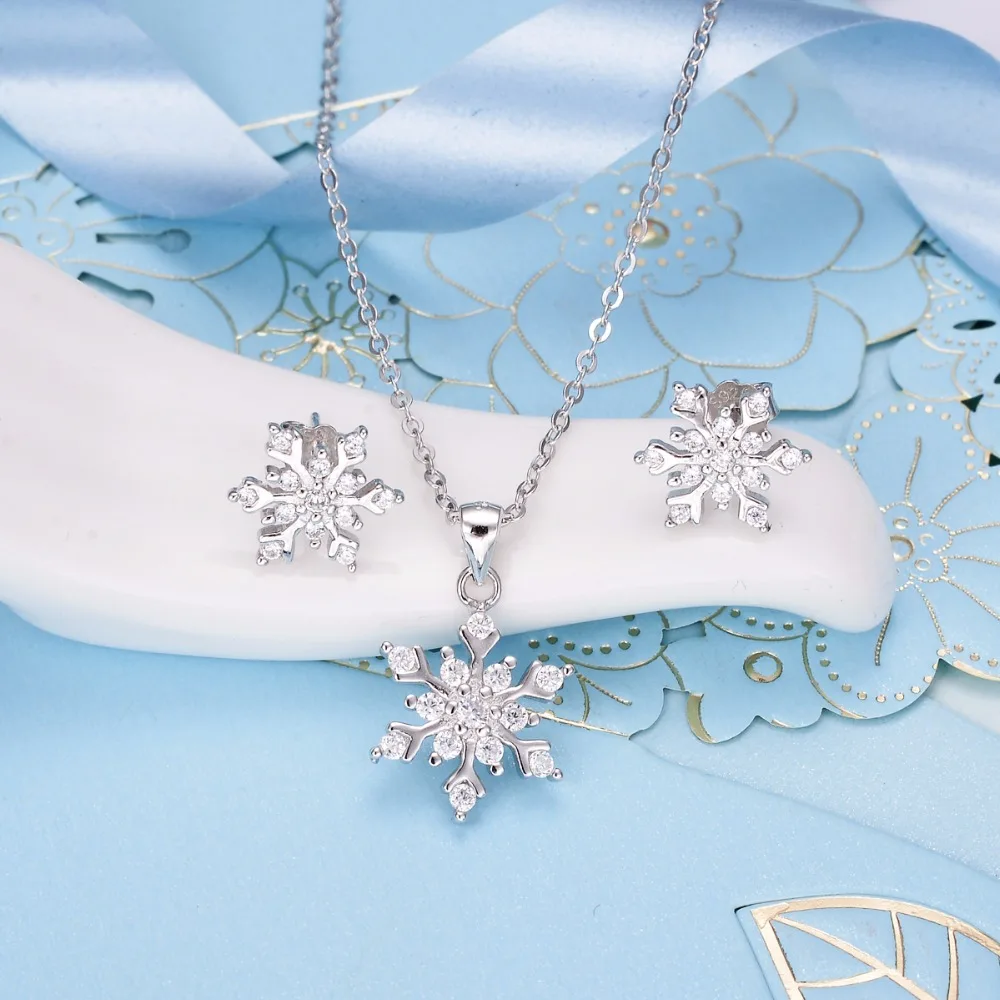 

Tuliper Snowflake Jewelry Set 925 Sterling Silver Necklace Earrings Sets Cubic Zircon Bridal Wedding Necklace Earrings Jewelry