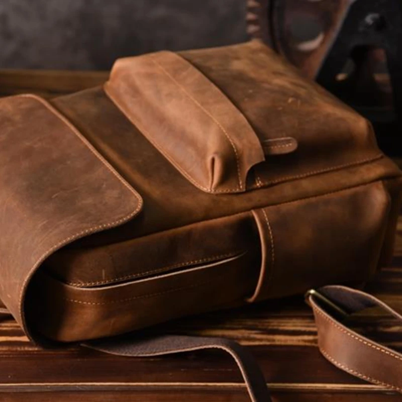 Брендовый дизайнерский мужской рюкзак из натуральной кожи Crazy Horse, винтажный рюкзак с несколькими карманами, повседневный винтажный рюкзак ручной работы