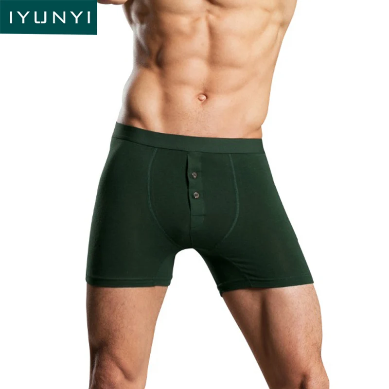 

IYUNYI Men Boxer Shorts High Quality Cotton Breathable Underwear Trunks Button Front Open Mens Cuecas Underpants Panties Boxers