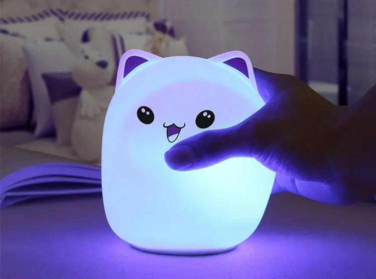 Креативный милый медведь светодиодный детский ночной Светильник многоцветный Силиконовый мягкий детский чувствительный кран контроль