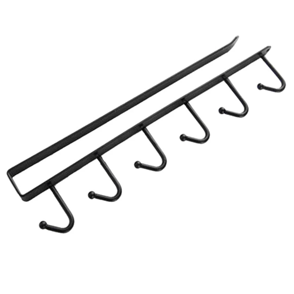 

6 Hooks Cup Holder Hang Kitchen Cabinet Under Shelf Storage Rack Organizer Hook Storage Hanger Racks Home Organization 2019 New