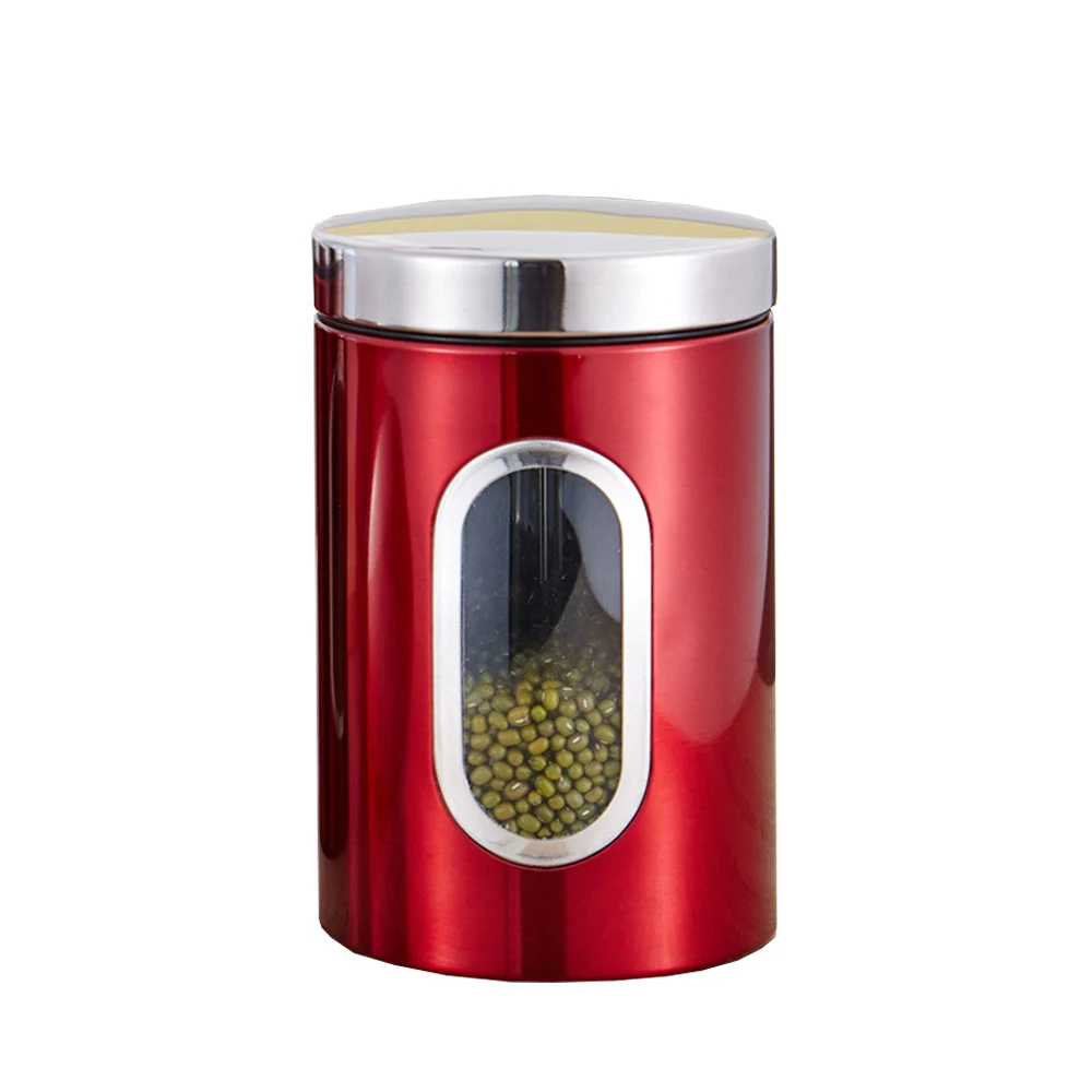 Канистры из нержавеющей стали Герметичные кофе чай сахар, фасоль олово с видимым окном кухонные контейнеры для хранения Герметичные банки бутылки - Цвет: Red