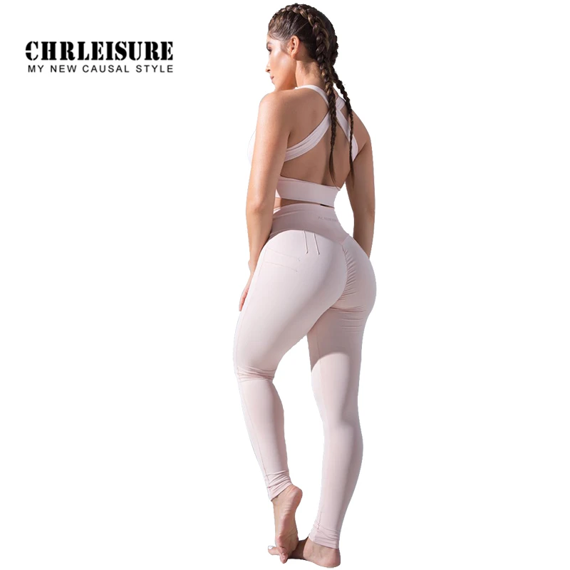 

CHRLEISURE High Waist Women Leggings For Workout 2018 News Polyester Solid Trousers Fold Push Up Elasticity Girl Legging