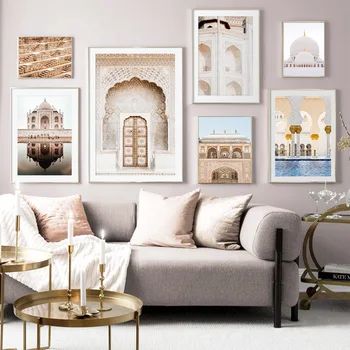 

Colorful Morocco Door Taj Mahal Wall Art Canvas Painting Vintage Posters & Prints Classic Building Wall Pictures For Living Room