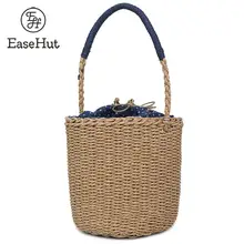 EaseHut, женская сумка на шнурке, женская сумка в стиле бохо, для отдыха, Пляжная, плетеная Сумка в горошек, подкладка, ручная работа, Соломенная Сумка-ведро, сумка через плечо из ротанга