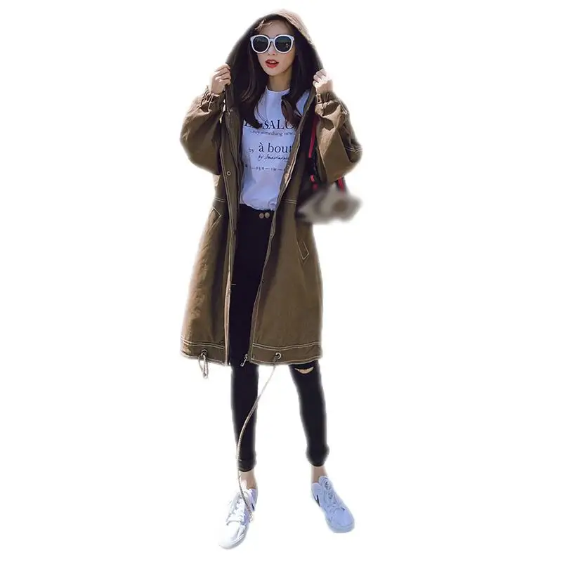 

2018 Autumn New Oversize Loose Women Fashion Long Trench Coat Female Casual Hooded Long Sleeve Plus Size Windbreaker Overcoat 64