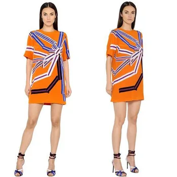 

New women's fashion show beautiful printing short sleeve elastic knitting slim dress plus size
