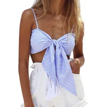 S-2XL Ladies Bow Striped Shirt Camisole Tank Top Femme Unadjustable Straps Padded Bustier Crop Tops women Casual Party Clothing